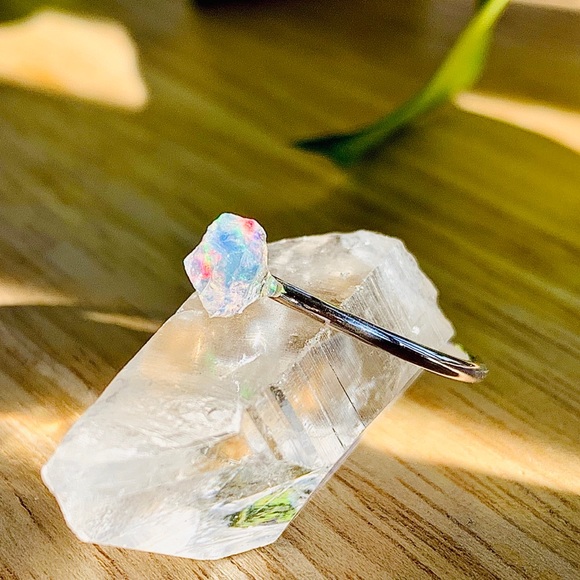 Raw Opal Solitaire 925 Sterling Silver Ring US 7 - Picture 4 of 7